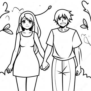 Anime Couple Holding Hands Coloring Page