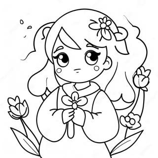 Cute Anime Girl with Flowers Coloring Page