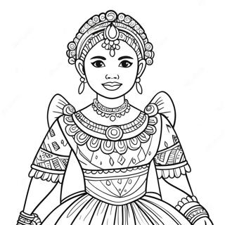 Maya in Her Colorful Dress Coloring Page | Maya and the Three 塗色頁