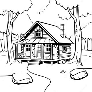 Cozy Cabin in the Woods Coloring Page | Cabin in the Woods 塗色頁