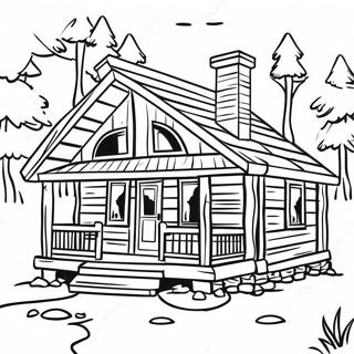 Rustic Log Cabin in the Woods Coloring Page | Cabin in the Woods 塗色頁