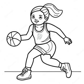 Girl Basketball Player Dribbling Coloring Page | Girl Basketball 塗色頁