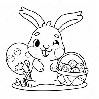 Cute Bunny with Easter Basket Coloring Page | Easter Basket 塗色頁