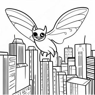 Mothman Flying Over the City Coloring Page | Mothman 塗色頁