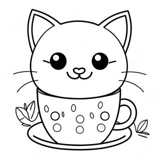 Cute Cat in Cup Coloring Page