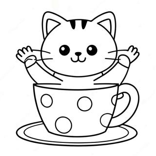 Playful Cat in a Colorful Cup Coloring Page