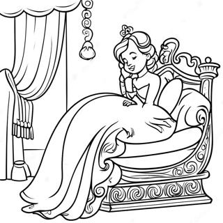 Elegant Princess Sleeping on a Pea Coloring Page | Princess and the Pea 塗色頁