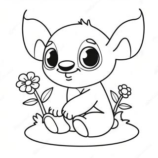 Adorable Baby Stitch with Flowers Coloring Page | Cute Baby Stitch 塗色頁