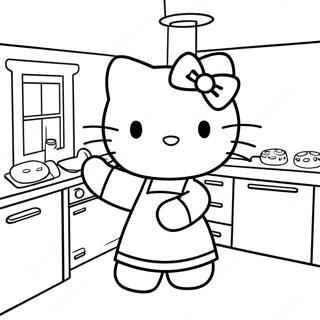 Hello Kitty Cooking in the Kitchen Coloring Page | Hello Kitty Cooking 塗色頁