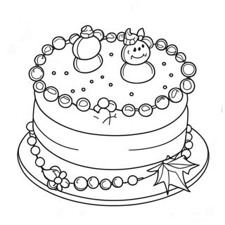 Festive Christmas Cake with Decorations Coloring Page | Christmas Cake 塗色頁