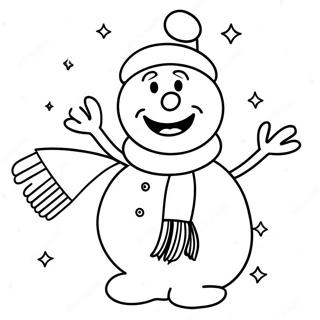 Cheerful Frosty with Scarf Coloring Page