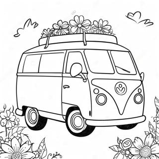 Colorful Hippie Van with Flowers Coloring Page | Hippie Van 塗色頁
