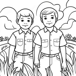Colorful Two Sons in the Field Coloring Page | Parable of the Two Sons 塗色頁