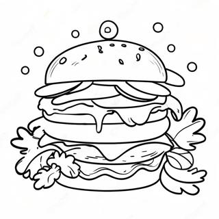 Cheesy Hamburger with Pickles Coloring Page | Hamburger 塗色頁