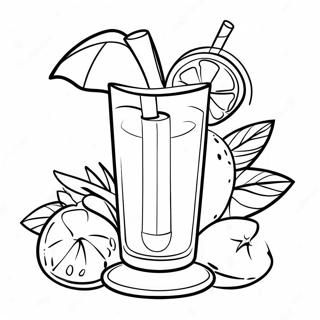 Tropical Cocktail with Fruit Garnish Coloring Page | Cocktail 塗色頁