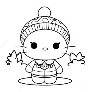 Hello Kitty in a Colorful Winter Outfit Coloring Page | Hello Kitty Ice Skating 塗色頁