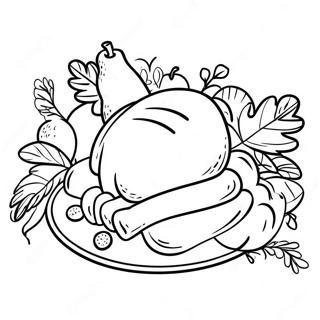 Thanksgiving Feast Table Coloring Page | Thanksgiving Food 塗色頁