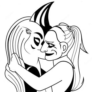 Romantic Harley Quinn and Joker Embrace Coloring Page | Romantic Mad Love Harley Quinn and Joker 塗色頁
