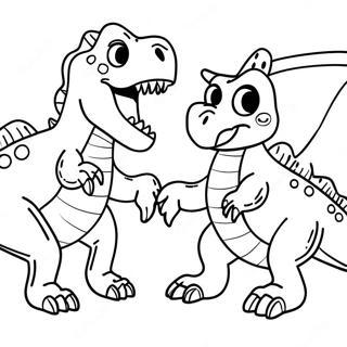 T-Rex and Triceratops Fighting Coloring Page | Dinosaurs Fighting 塗色頁