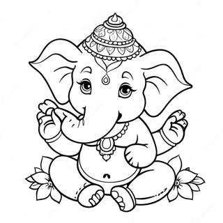 Cute Ganesha with Flowers Coloring Page | Ganesha 塗色頁