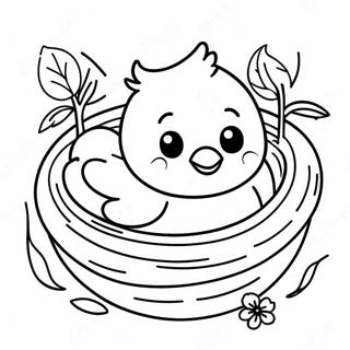 Happy Baby Chick in a Nest Coloring Page | Baby Chick 塗色頁