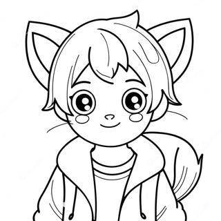 Adorable Anime Boy with Cat Ears Coloring Page | Cute Anime Boy 塗色頁