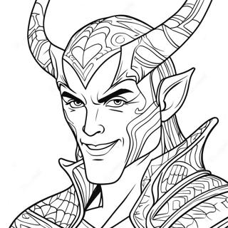 Sinister Loki with Mischievous Smile Coloring Page | Marvel Villains 塗色頁