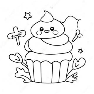 Cute Halloween Cupcake with Ghost Decoration Coloring Page | Halloween Cupcake 塗色頁