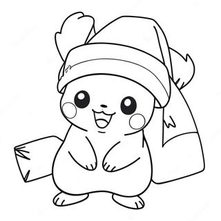 Pikachu with Santa Hat Coloring Page