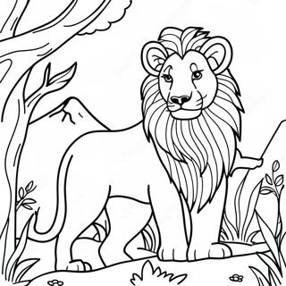 Majestic Lion in the Wild Coloring Page | Safari 塗色頁