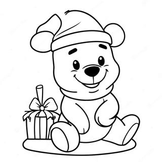 Festive Winnie the Pooh with Santa Hat Coloring Page | Christmas Winnie the Pooh 塗色頁