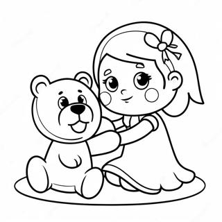 Little Girl Playing with a Teddy Bear Coloring Page | Little Girl 塗色頁