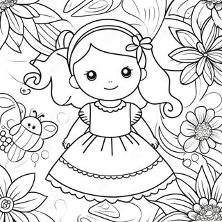Little Girl in a Beautiful Dress Coloring Page | Little Girl 塗色頁