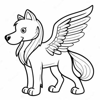 Mythical Winged Wolf Coloring Page | Mythical Wolf with Wings 塗色頁