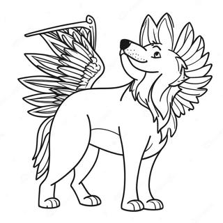 Majestic Wolf with Colorful Wings Coloring Page | Mythical Wolf with Wings 塗色頁