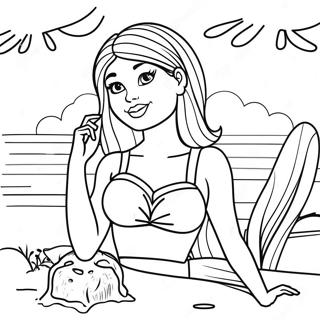 Barbie at the Sunny Beach Coloring Page | Barbie at the Beach 塗色頁