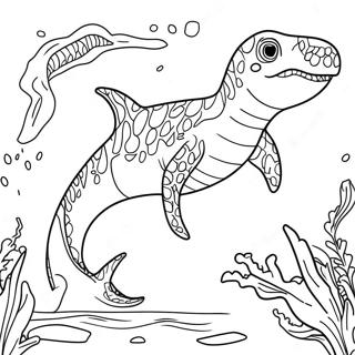 Mosasaurus Swimming in the Ocean Coloring Page | Mosasaurus Megalodon 塗色頁