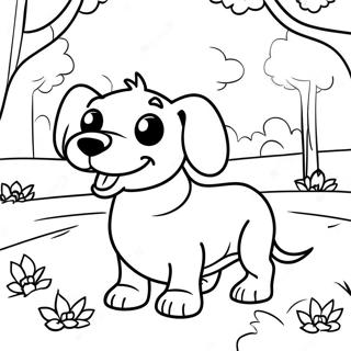Playful Dachshund in a Park Coloring Page | Dachshund 塗色頁