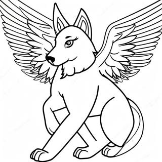 Majestic Winged Spirit Wolf Coloring Page | Spirit Wolf: Mythical Magic Winged Wolf 塗色頁
