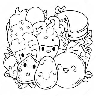 Cute Food Characters Coloring Page