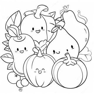 Adorable Fruits and Vegetables Coloring Page