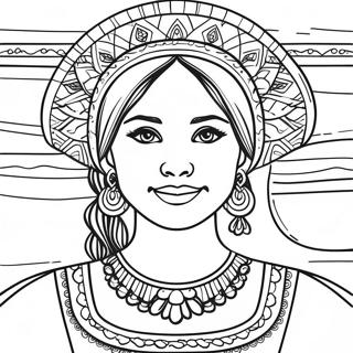 Mexican Girl in Traditional Dress Coloring Page | Mexican Girl 塗色頁