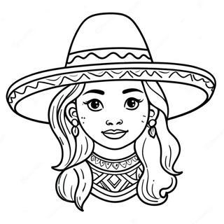 Mexican Girl with Sombrero Coloring Page | Mexican Girl 塗色頁