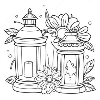 Festive Lanterns with Flowers Coloring Page | Lantern Chinese New Year 塗色頁