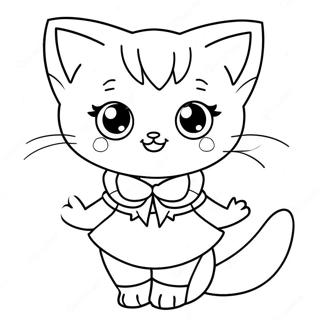 Cute Anime Cat Girl with Big Eyes Coloring Page | Anime Cat Girl 塗色頁
