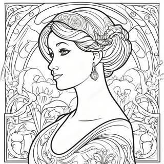 Elegant Art Nouveau Lady Coloring Page