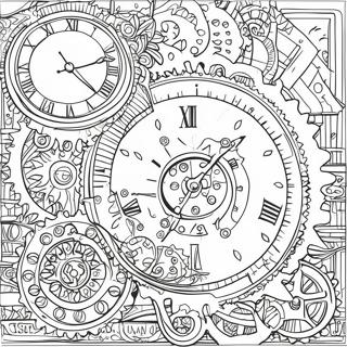 Steampunk Gear and Clock Coloring Page | Steampunk 塗色頁