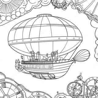Steampunk Airship Adventure Coloring Page | Steampunk 塗色頁