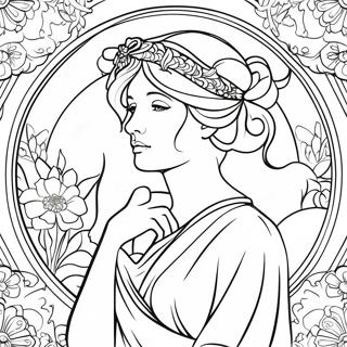 Elegant Alphonse Mucha Lady Coloring Page | Alphonse Mucha 塗色頁