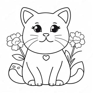 Cute Barbie Cat with Flowers Coloring Page | Barbie Cat 塗色頁